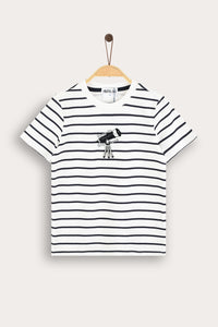 Playera de rayas para niño con logo