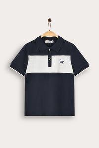 Playera polo combinada manga corta